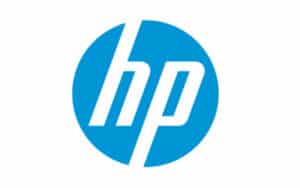 The image displays the HP logo, which consists of lowercase 'hp' letters in a sleek, modern font, set within a blue circle. The letters break through the edges of the circle slightly, creating a dynamic and contemporary appearance.