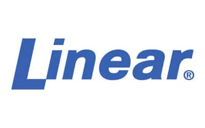 The image displays the word 'Linear' in bold, blue sans-serif font with a trademark symbol at the end. The 'L' extends slightly below the baseline of the other letters, creating a distinct design element.