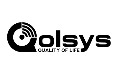 The image displays the logo for Qolsys. It consists of the brand name 'Qolsys' in bold, black letters, with the lowercase 'q' stylized to include curved lines. Below 'Qolsys', the tagline 'QUALITY OF LIFE' is written in smaller, uppercase letters.